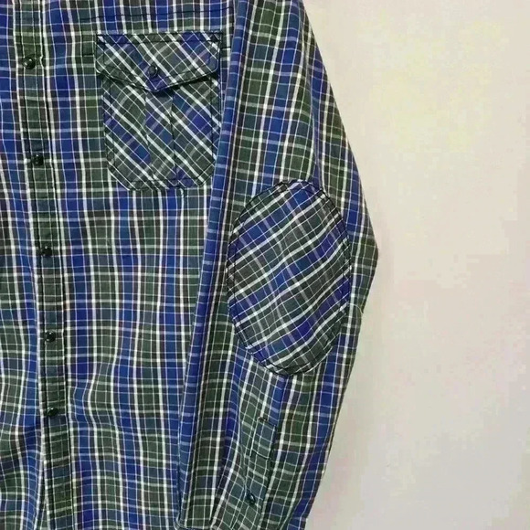 Mens Kenneth Cole Reaction Blue Green Black Plaid W Western Snaps - Sz L - Picture 5 of 8